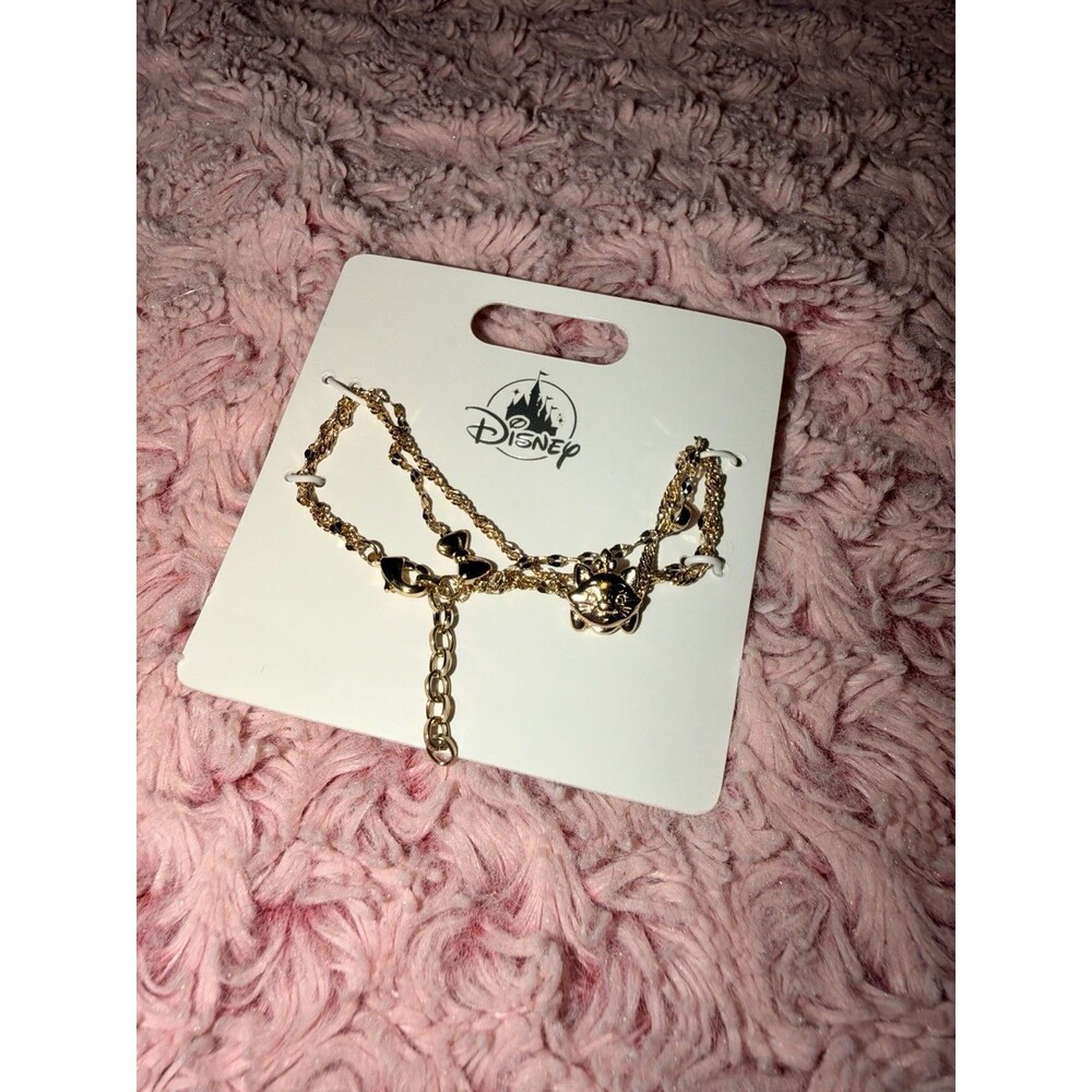 2024 Disney Parks Aristocats Marie Gold Tone Bracelet Cat NWT Bow Pink Stone